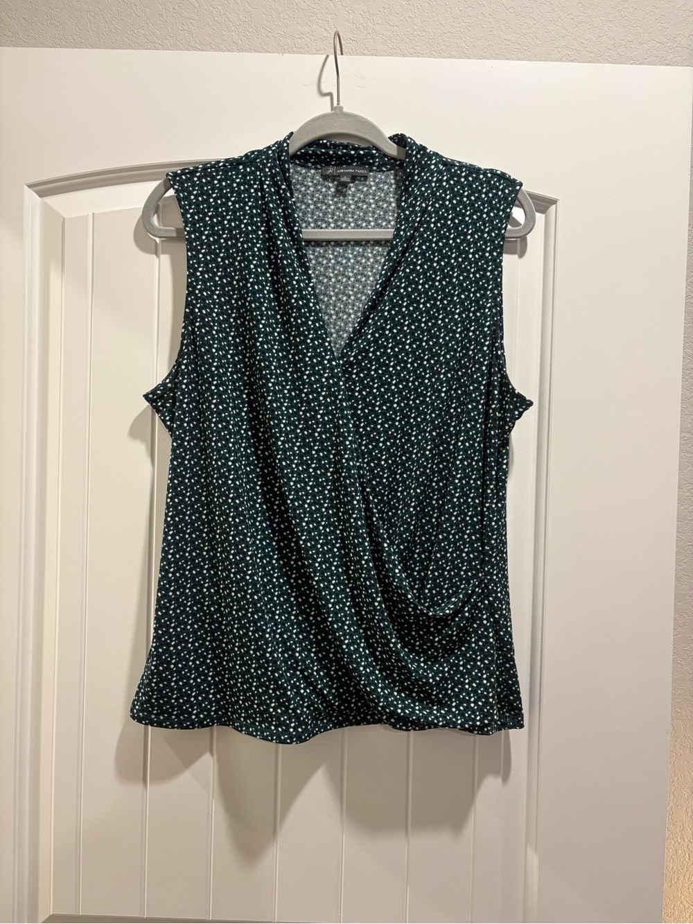 Adrianna Papell Teal Green Drape Front Sleeveless Blouse L
